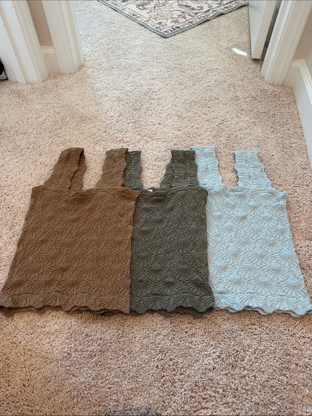 3 Seamless Textured Knit Tank Top — Brown, Olive, Sky Blue